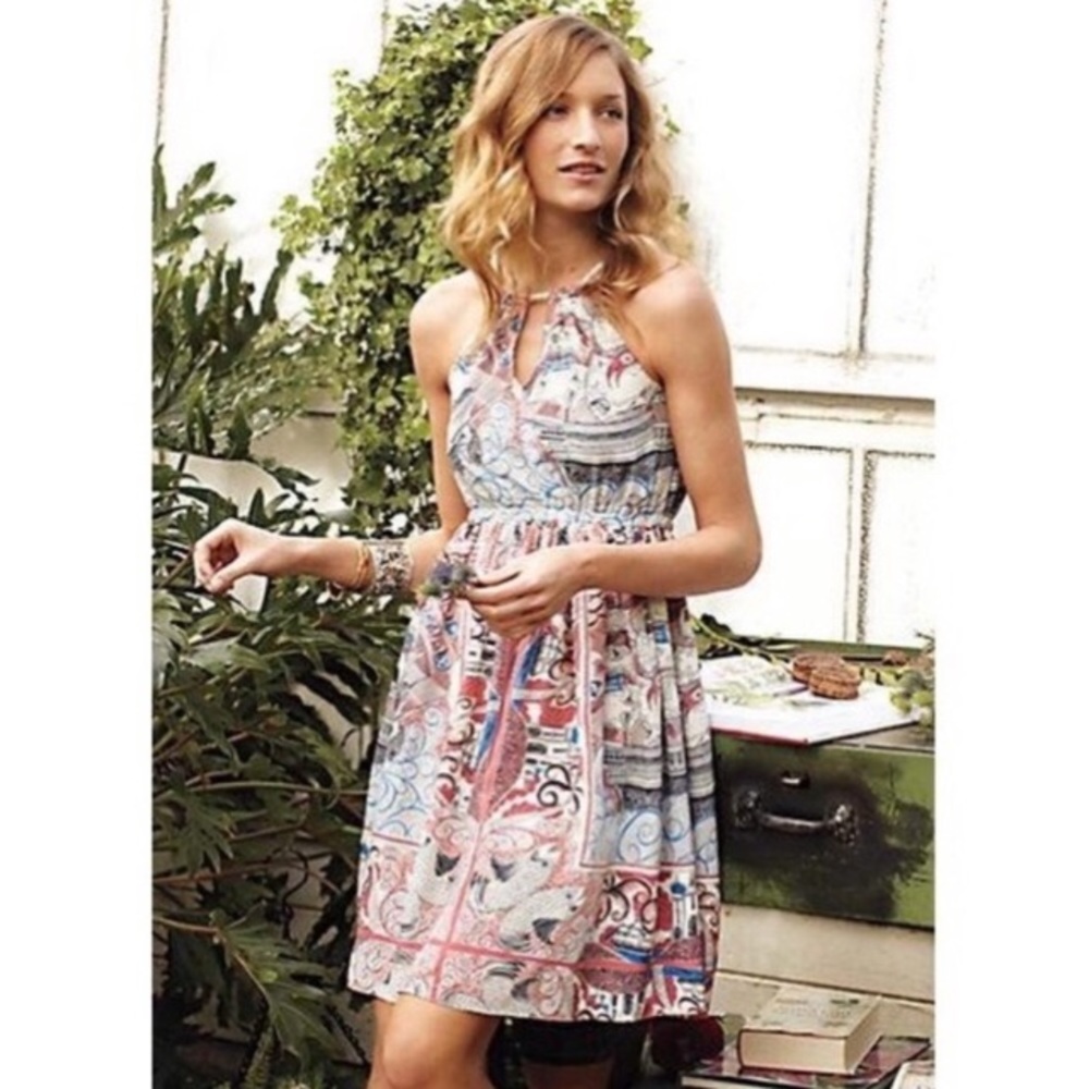 anthropologie floreat silk castle lake dress